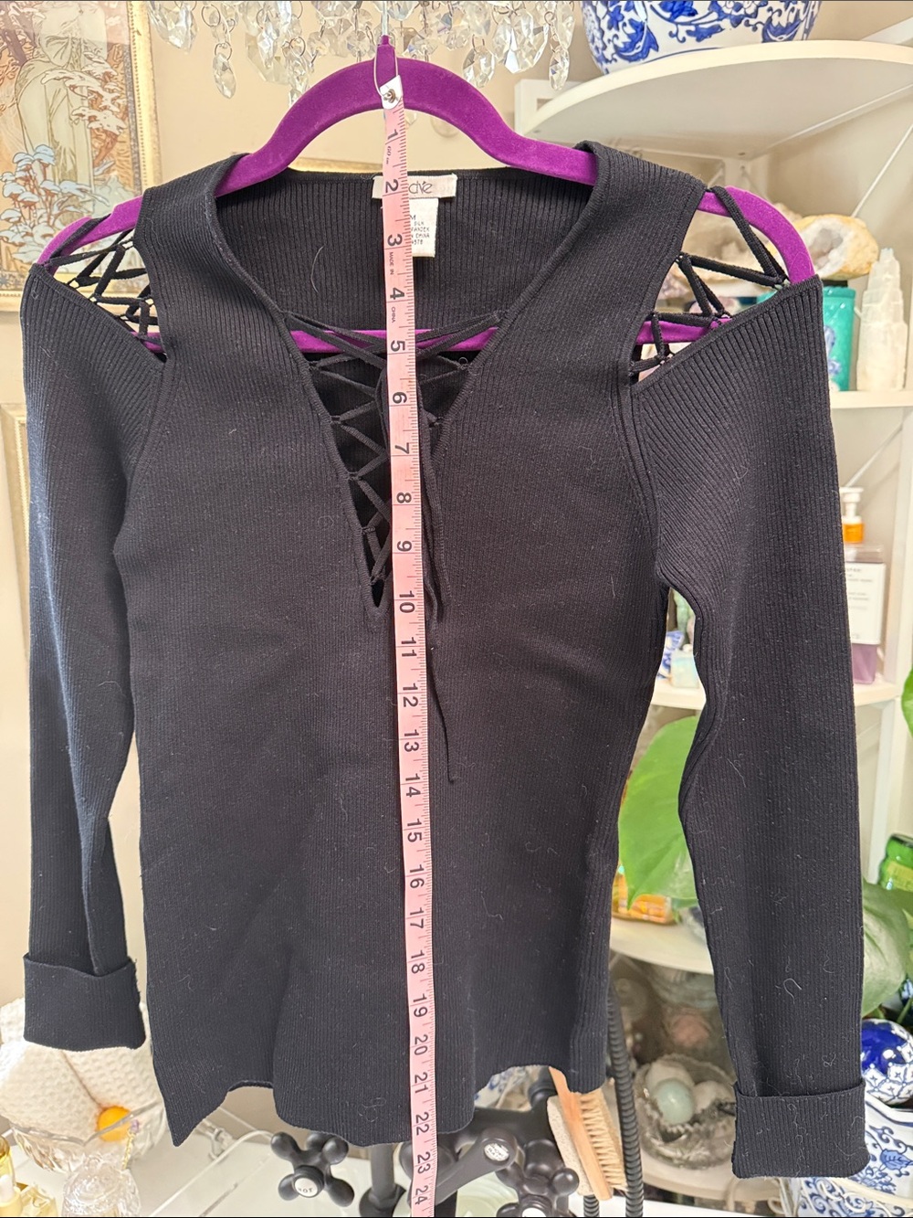 Cache Black Lace-Up V-Neck Cold Shoulder Sweater - Picture 3 of 3